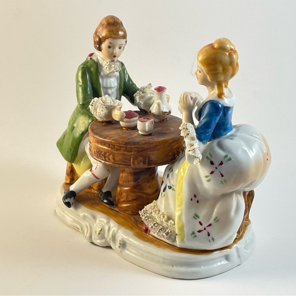 Handpainted Seated Victorian Figures Porcelain Ceramic - Picture 2 of 13